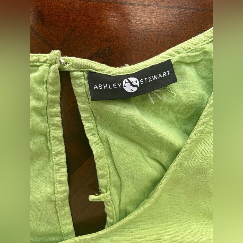 ASHLEY STEWART Green Sleeveless Layered Dress LINEN.It doesn't have a size tag - Picture 9 of 10